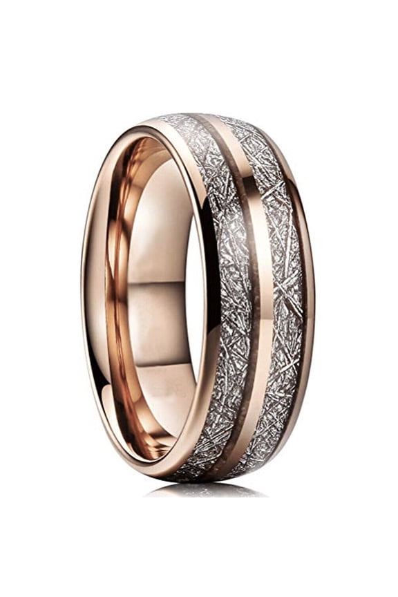 Wedding Ring Men Women 8mm Rose Gold Tungsten Wedding Band Double Meteorite