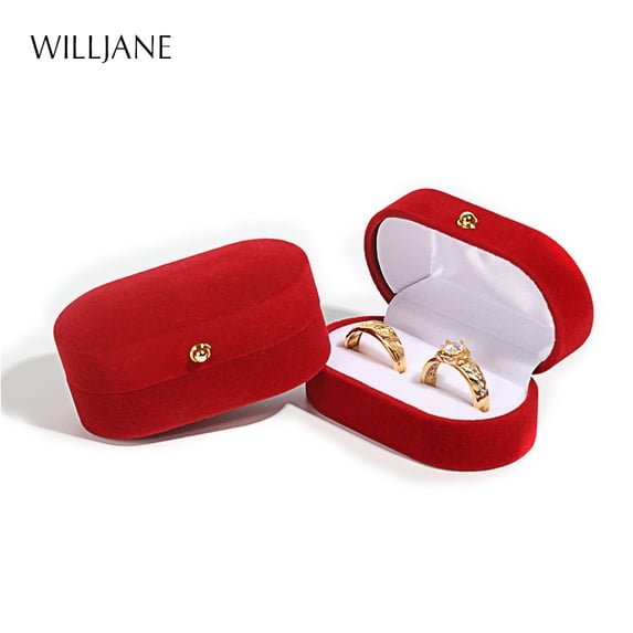Wedding Ring Packaging Box Ear Studs Holder Velvet Engagement Couple Ring Box Valentine Gift Double Rings Storage Display Case Red
