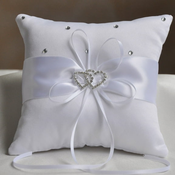 Wedding Ring Pillow 10X10Cm White, Heart Wedding Ring Wedding Ring Holder Ring Heart Rhinestone Wedding Ring with Rhinestone Heart Shaped Decoration Party Ceremonies Weddings