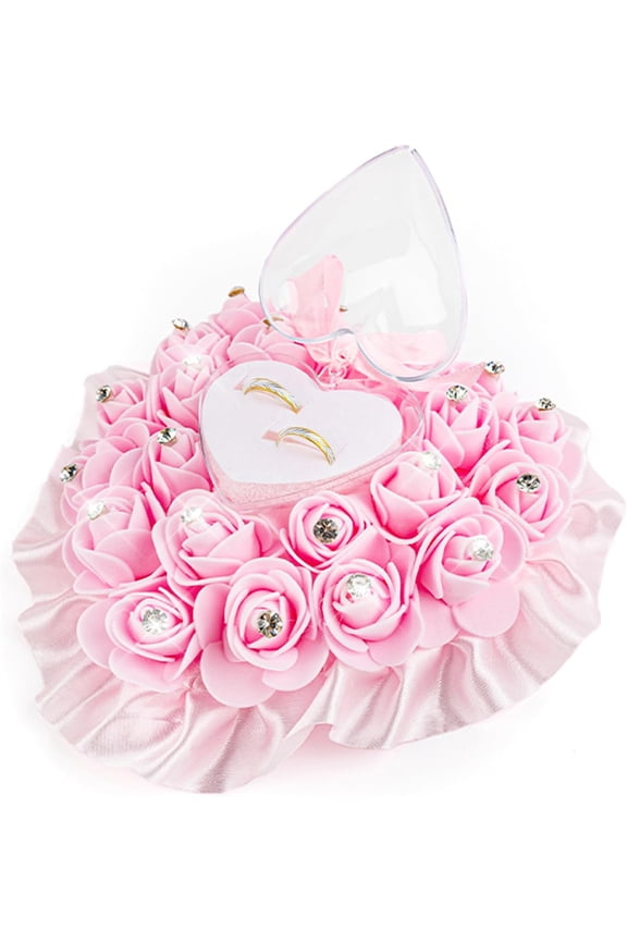 Wedding Ring Pillow, White Ring Polypropylene Pillow Lace Crystal Rose Wedding Heart Ring Box Ring Holder