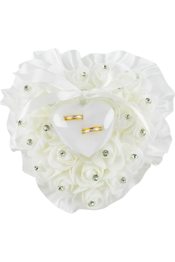 Wedding Ring Pillow, White Ring Polypropylene Pillow Lace Crystal Rose Wedding Heart Ring Box Ring Holder