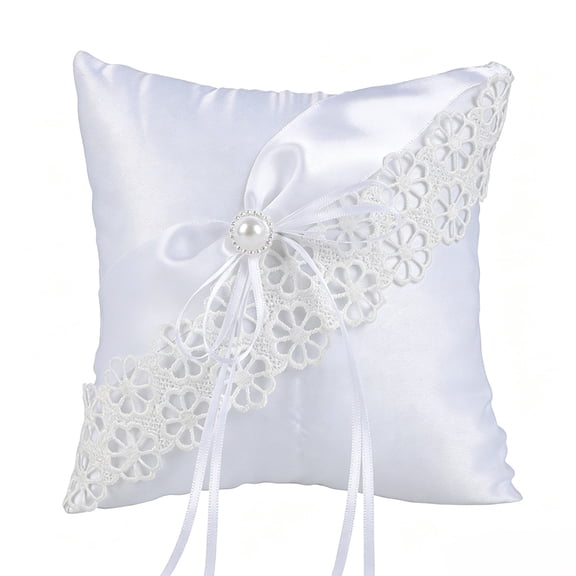 Wedding Ring Pillow for Ceremony with white Bow Lace Trim Bearer Pillow Ring Holder for Wedding Ceremony