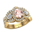 thumbnail image 1 of Wedding Ring Set 14K Gold Pear Cut Pink Morganite Halo Infinity Style (I,I1), 1 of 5