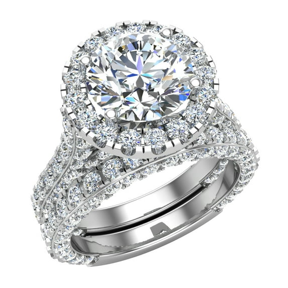 Wedding Ring Set 14K White Gold Halo Rings for Women 8.00 MM 5.90 Carat (G,SI) (Moissanite Center)