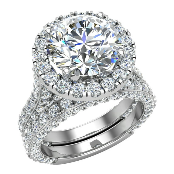 Wedding Ring Set 18K White Gold Halo Rings for Women 9.10 MM 7.15 Carat (G,VS1) (Moissanite Center)