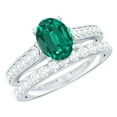 thumbnail image 1 of Rosec Jewels Certified Lab Grown Emerald Bridal Ring Set for Women - Oval Engagement Ring with Wedding Band - AAAA Quality, 925 Sterling Silver, US 4.00, 1 of 4