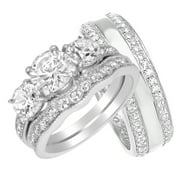 Wedding Ring Set His Hers Sterling Silver CZ Engagement TRIO Set Him Her 5/9