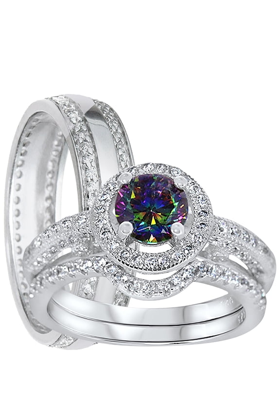 His Hers Wedding Ring Set His Hers Sterling Silver Engagement Rings TRIO Set Him Her 9/13