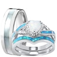 thumbnail image 1 of LaRaso & Co Wedding Ring Set His Hers Sterling Silver Opal CZ Engagement TRIO Set Him Her 5/13, 1 of 6