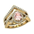 thumbnail image 1 of Wedding Ring Set for Women 14K Gold Pear Cut Pink Morganite Big Rings (I,I1), 1 of 5