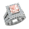 thumbnail image 1 of Wedding Ring Set for Women 14K White Gold Asscher Cut Pink Morganite Halo Rings Split Shank (I,I1), 1 of 5