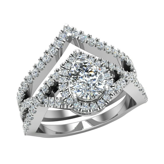 Wedding Ring Set for Women 14K White Gold Big Rings (Moissanite Center)