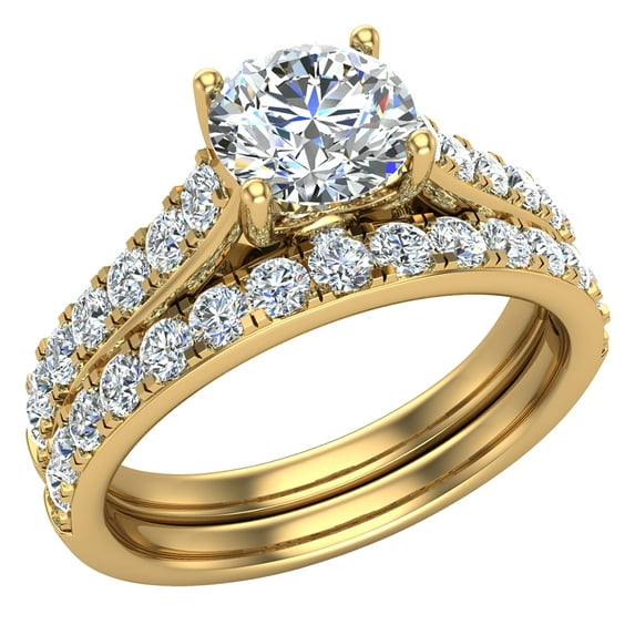 Wedding Ring Set for Women 5.60 MM Round Cut Solitaire 1.40 CTW 18K Gold (G,VS)