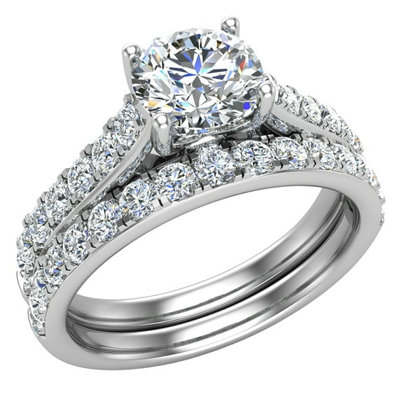 Wedding Ring Set for Women 5.60 MM Round Cut Solitaire 1.40 CTW 18K White Gold (G,VS)