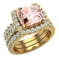 thumbnail image 1 of Wedding Ring Set for Women Cushion Cut Morganite Halo Diamond Ring 14K Gold 3.85 Carat (G,SI), 1 of 5