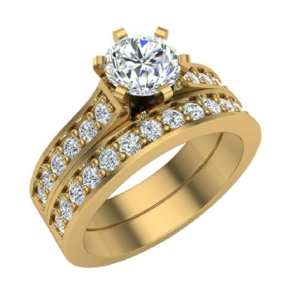 Wedding Ring Set for Women Gift Box Authenticity Cards 14K Gold w/Band 1-1.10 CT (G, VS)