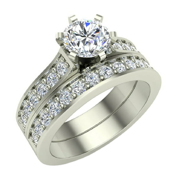 Wedding Ring Set for Women Gift Box Authenticity Cards 14K White Gold w/Band 1-1.10 CT (F,VS1)