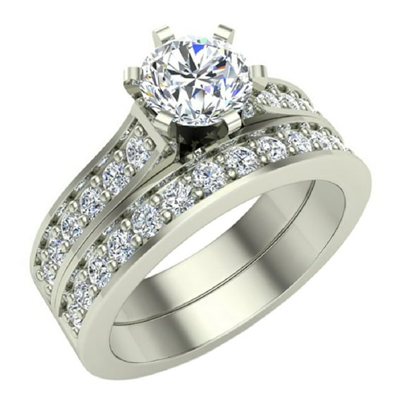 Wedding Ring Set for Women Gift Box Authenticity Cards 14K White Gold w/Band 1.50 CT (G, SI)