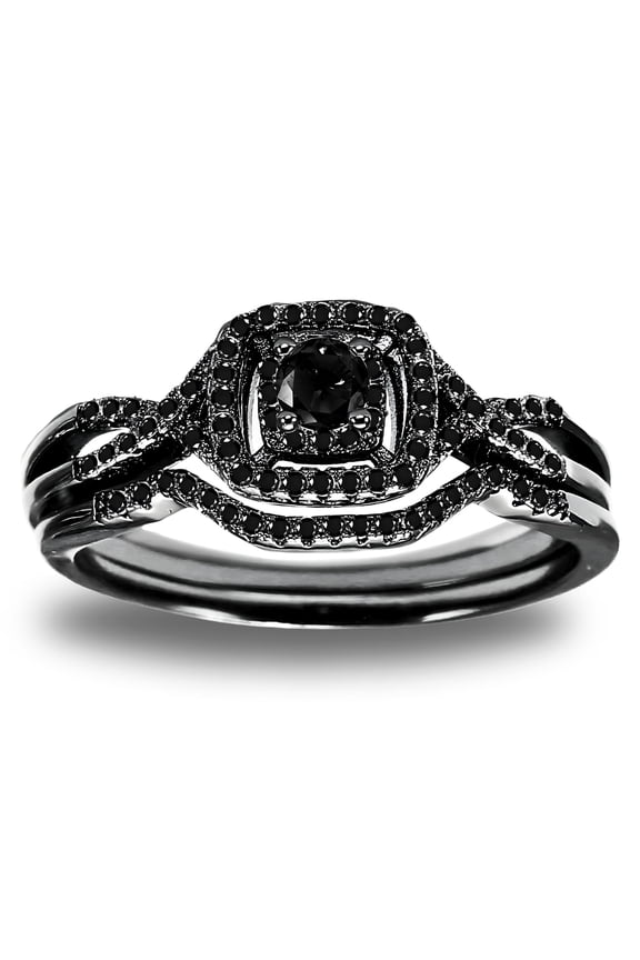 Wedding Ring Set for Women Halo CZ Sterling Silver Engagement Ring and Matching Band Ginger Lyne Collection