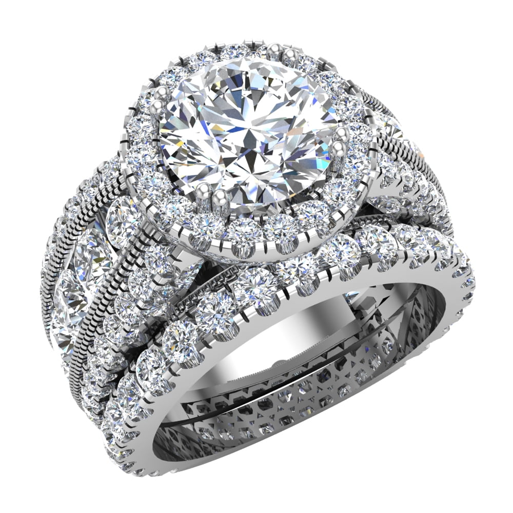 Vintage Floral Lab Diamond Ring Set Rose Gold Big Diamond Curved Band | La  More Design