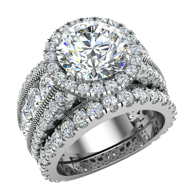 Trendy Fashion Women Jewelry Rings Statement Genuine Certified Big Diamond Pure 14K White Gold Eternity Promise Ring for Women Diamond / White Gold /
