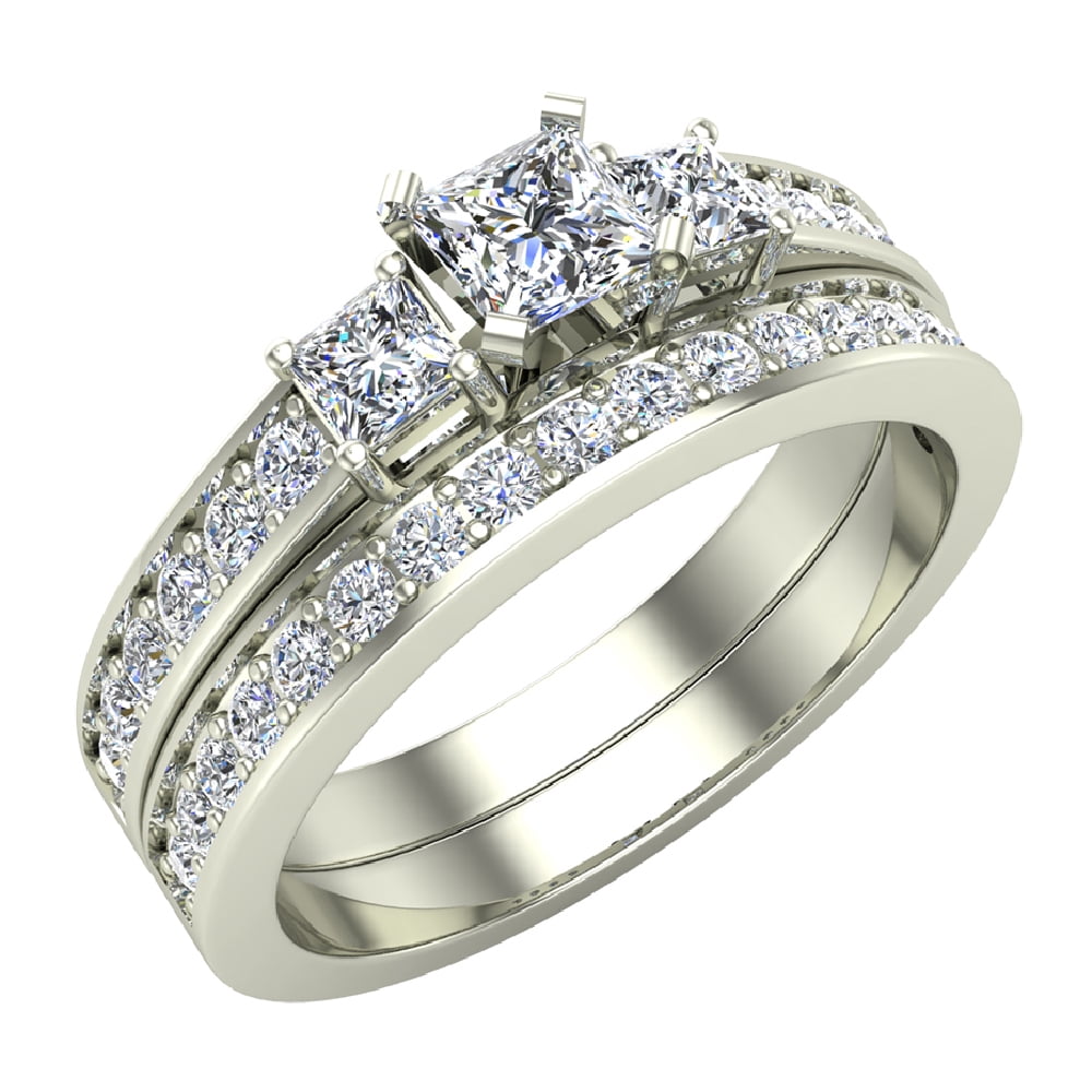 Wedding Ring Set for Women Princess Cut Past Present Future Bridal Set ...