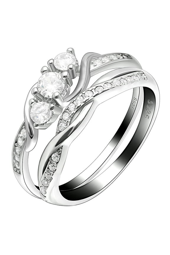 Wedding Ring Set for Women Sterling Silver 3 Stone Engagement Ring Ginger Lyne Collection