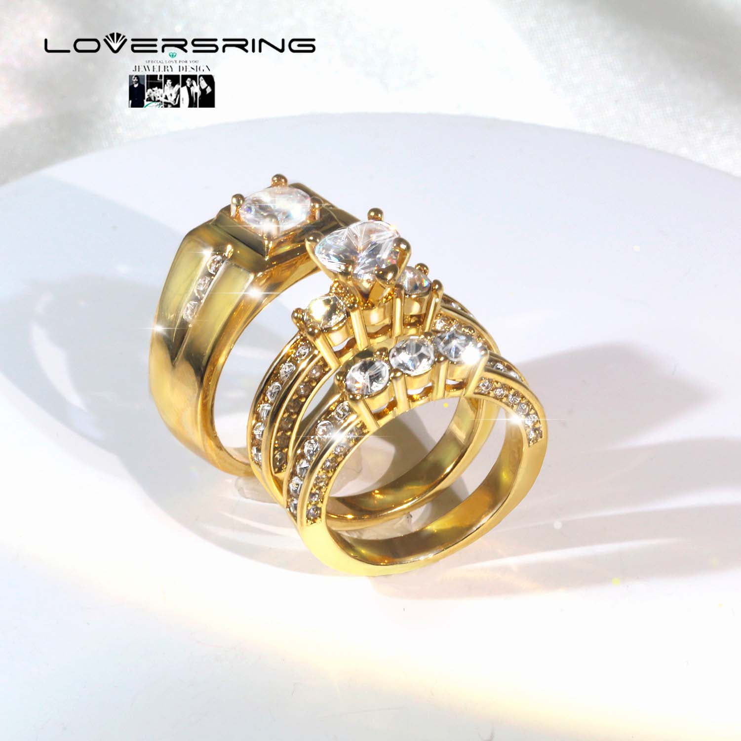 loversring Couple Ring Bridal Set His Hers 10k Women Rose Gold