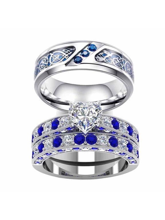 Wedding Ring Sets His And Hers Couples Women Diamond Sterling Silver Blue Sapphire Cz Man Stainless Steel Wedding Bands