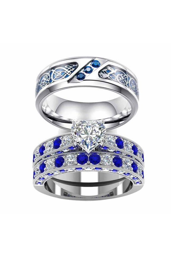 Wedding Ring Sets His And Hers Couples Women Diamond Sterling Silver Blue Sapphire Cz Man Stainless Steel Wedding Bands