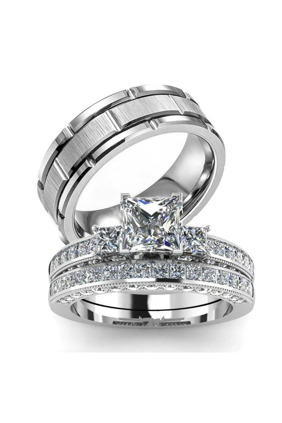Wedding Ring Sets His And Hers Couples Women Diamond Sterling Silver Man Titanium Wedding Bands