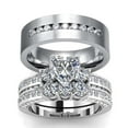 thumbnail image 1 of Wedding Ring Sets His And Hers Couples Women Diamond Sterling Silver Man Titanium Wedding Bands, 1 of 8