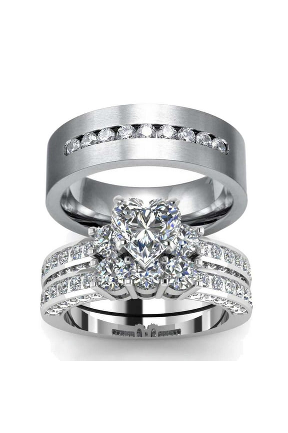 Wedding Ring Sets His And Hers Couples Women Diamond Sterling Silver Man Titanium Wedding Bands