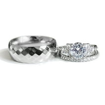 Wedding Ring Sets His And Hers Couples Women Diamond Sterling Silver White Cz Man Titanium Wedding Bands