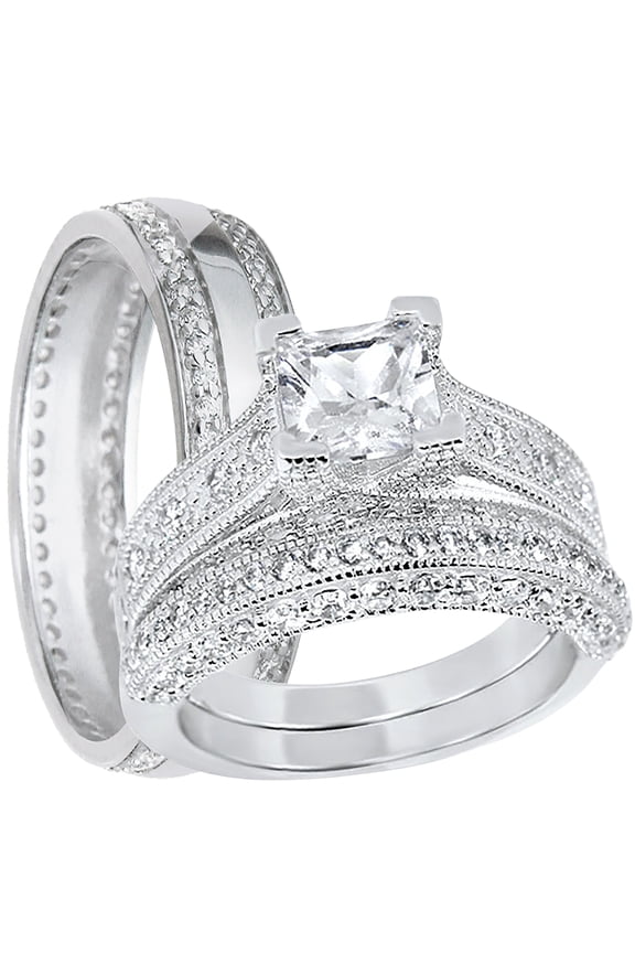 LaRaso & Bo His Her Wedding Set Trio Couples Silver Engagement Rings 6/8