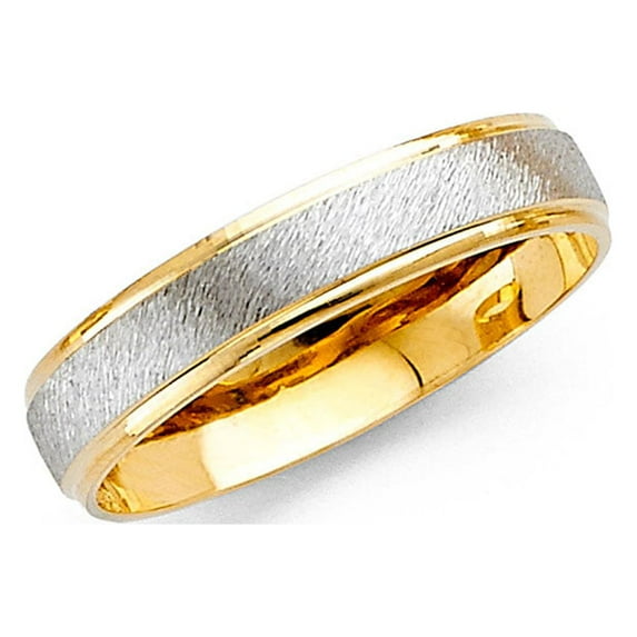 Wedding Ring Solid 14k Yellow White Gold Band Brushed Satin Polished Men Women Style Two Tone 4 mm Size 6.5