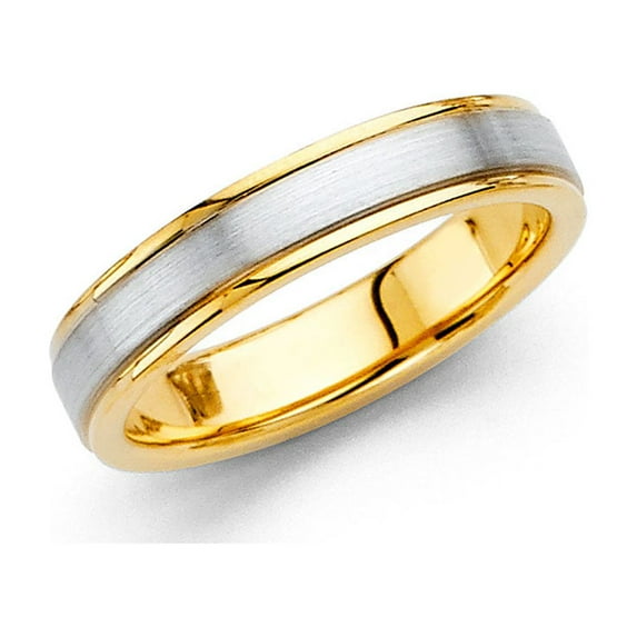 Wedding Ring Solid 14k Yellow White Gold Plain Band Two Tone Satin Finish Polished Mens Womens 4 mm Size 8