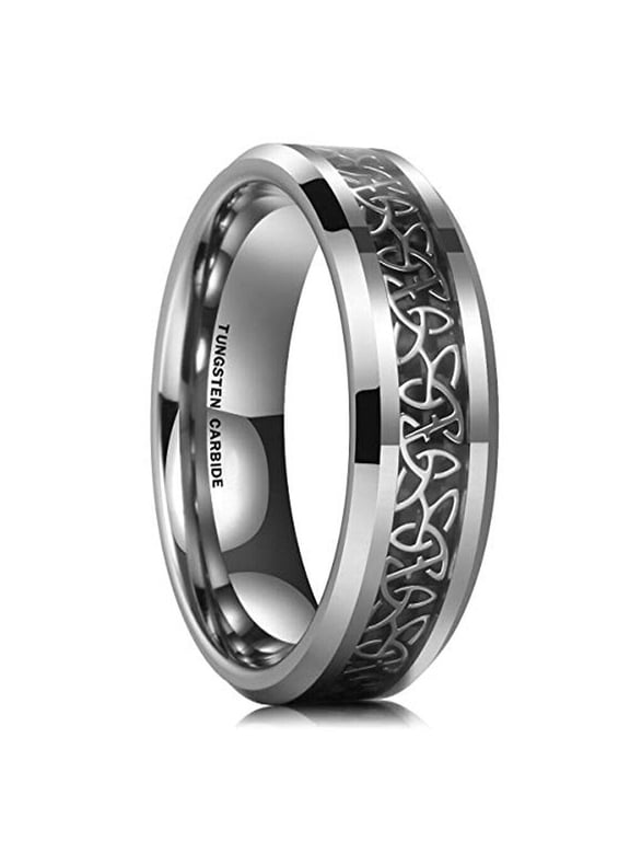 Wedding Ring Women's Silver 6mm Tungsten Band Silver Celtic Knot Triquetra