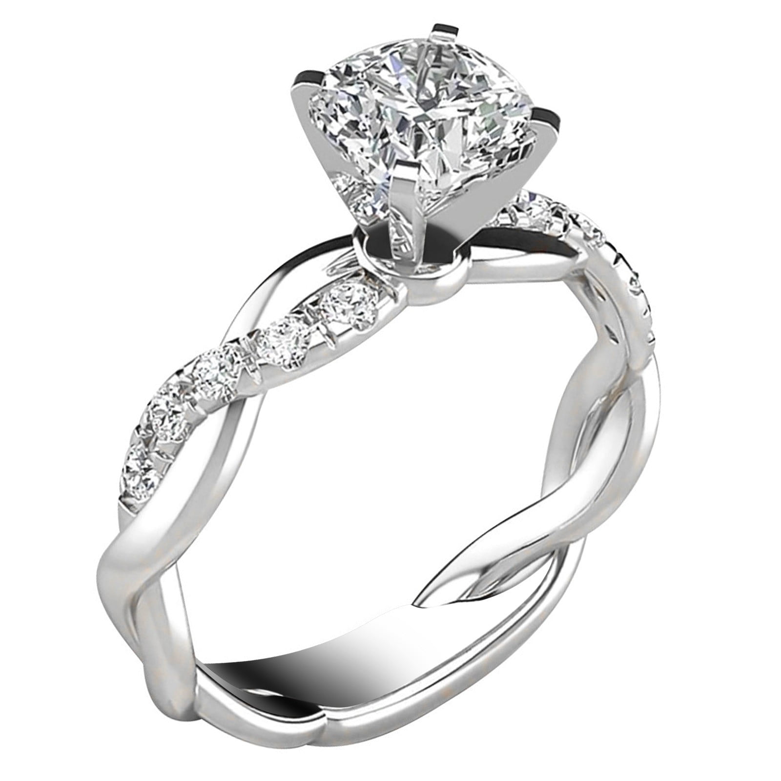 Wedding Ring Zircon Engagement Elegant Silver Bridal Band Ring Diamond ...