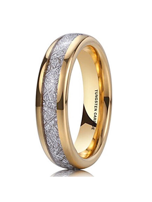 Wedding Ring for Women 6mm Gold Tungsten Wedding Band Inspired Meteorite