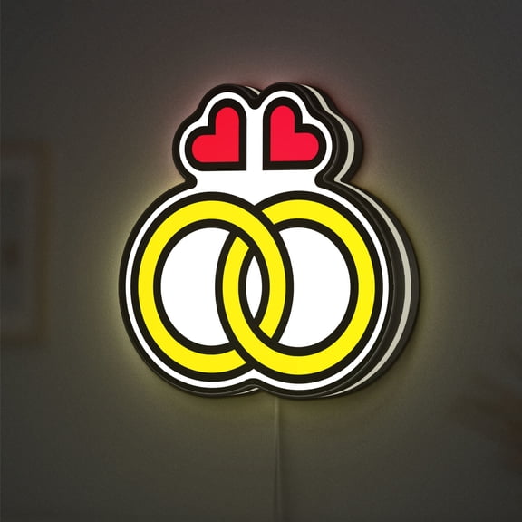 Wedding Rings 3D Novelty Light Box, Custom Text Option, Elegant Marriage Decor for Couples' Rooms and Special Events (Height 20 inch, 50cm)