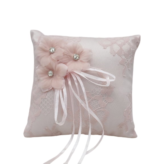 Wedding Rings Bearer Pillow Soft Cushion Bows Rhinestones Studded for Bridal & Banquets Rings