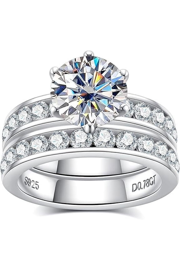 Wedding Rings Bridal Sets, 4.48CTTW D Color VVS1 Round Cut 925 Sterling Silver Engagement Rings
