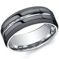 thumbnail image 1 of Wedding Rings For Men. 8mm Black Tungsten Wedding Band w Silver Groove Line, 1 of 5