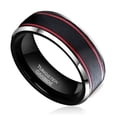 thumbnail image 1 of Wedding Rings For Men. 8mm Black Tungsten w Double Red Lines & Silver Edges, 1 of 2