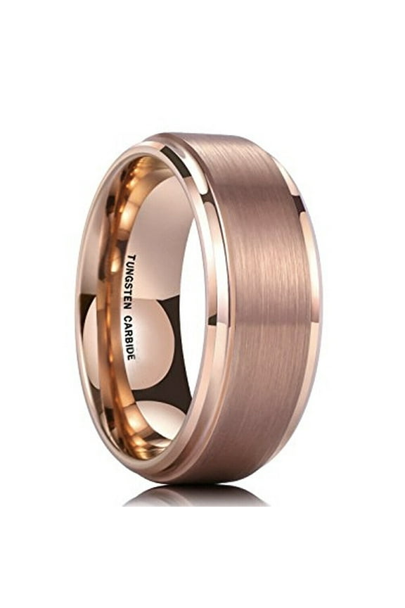 Wedding Rings For Men. 8mm Rose Gold Matte Tungsten Wedding Band. Warranty