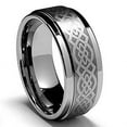 thumbnail image 1 of Wedding Rings For Men 8mm Silver Tungsten Band w Laser Celtic Knot Warranty, 1 of 4
