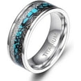 thumbnail image 1 of Wedding Rings For Men. 8mm Steel Band w Turquoise & Duo Meteorite Inlay, 1 of 6