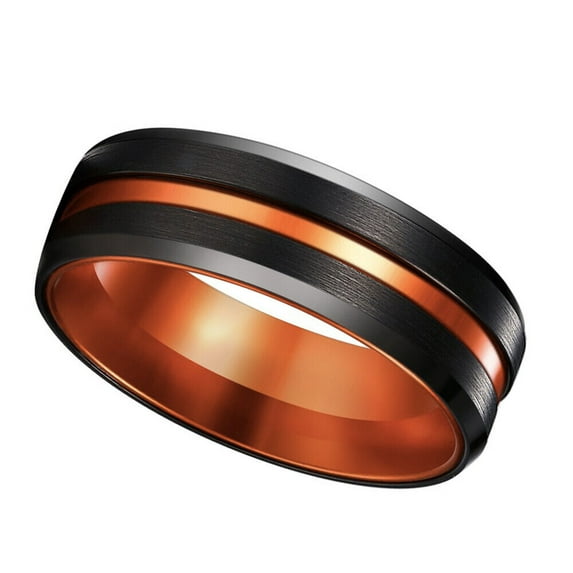 Wedding Rings For Men & Women 8mm Black Tungsten Band w/ Orange Groove Line