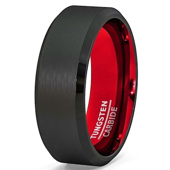 Wedding Rings For Men & Women 8mm Black Tungsten Wedding Band w/ Red Inside